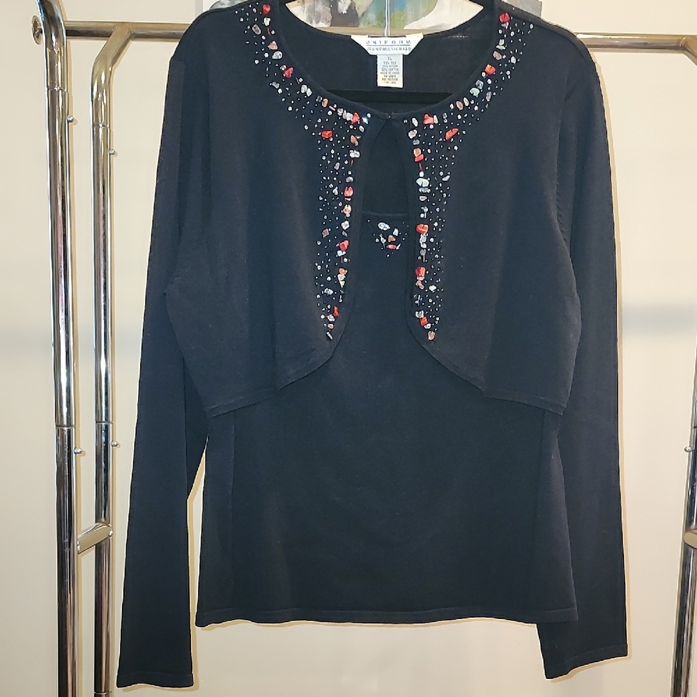 Black Embellished Long Sleeve Tee